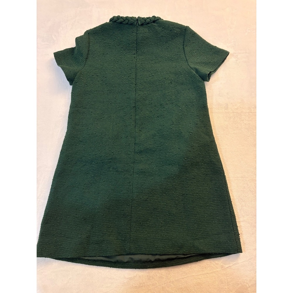 Tuckernuck Hunter Green Tweed Jackie Dress Short Sleeve Gold Button Shift L - Picture 7 of 7